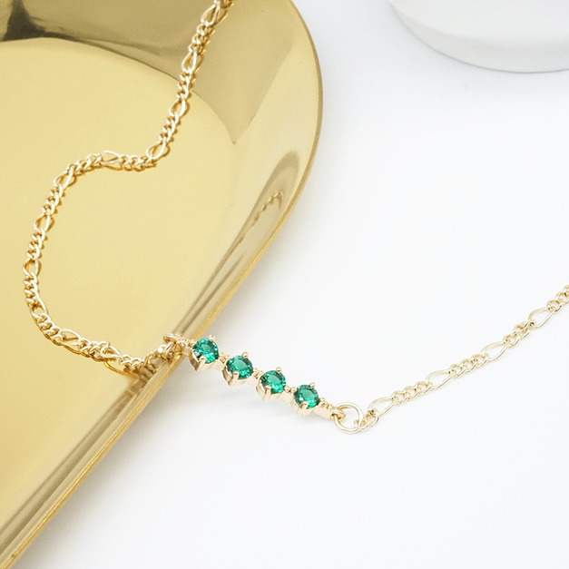 14K金銅鍍翠綠排鑽項鍊