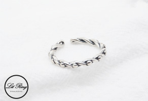 純銀復古麻花珠飾戒指( 1.55 ~ 1.75 )