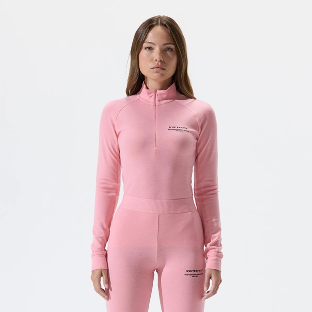 Womens Merino Mock Neck 美麗諾高領半開拉鍊內層-粉紅色