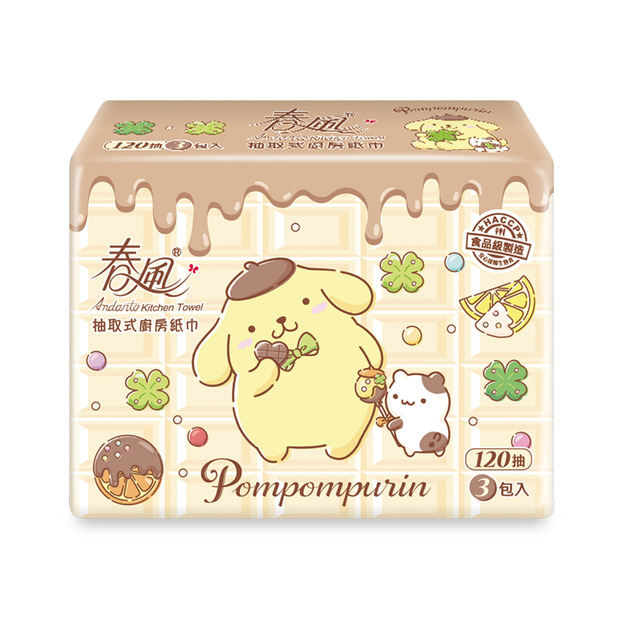 宅配免運 春風抽取廚房紙巾 布丁狗 120抽3包8串 共24包