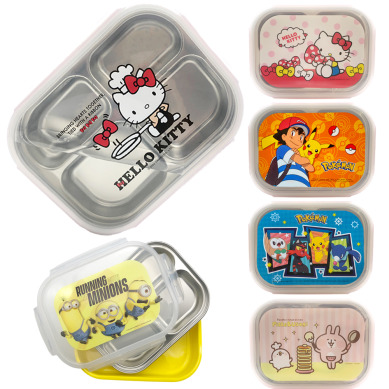 304不鏽鋼分格餐盤 兒童餐盤 分隔便當盒餐具 國小營養午餐餐盤 防漏隔熱不銹鋼雙層餐盤 附收納袋餐盤