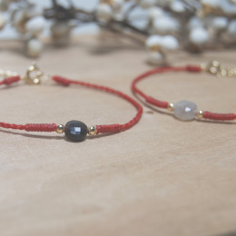 守護紅線 方形切面天然石 幸運手環 14K包金延長鍊