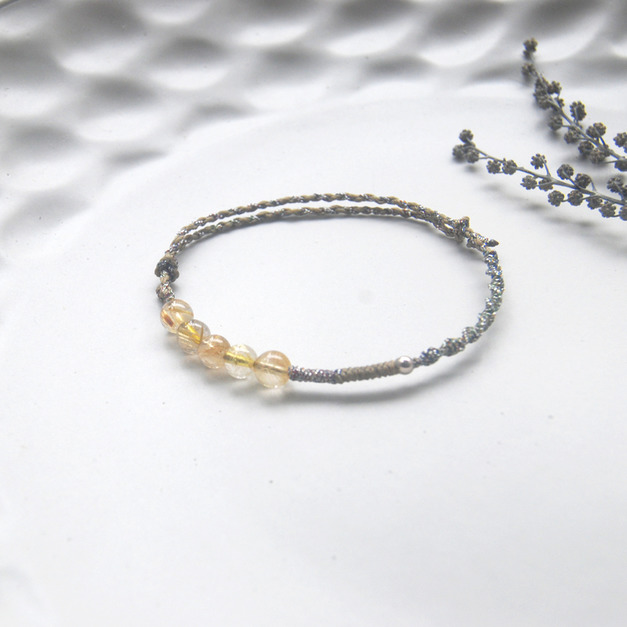 不對稱設計 鈦晶 水晶之王 捲捲螺旋 銀色蠟線 守護手環