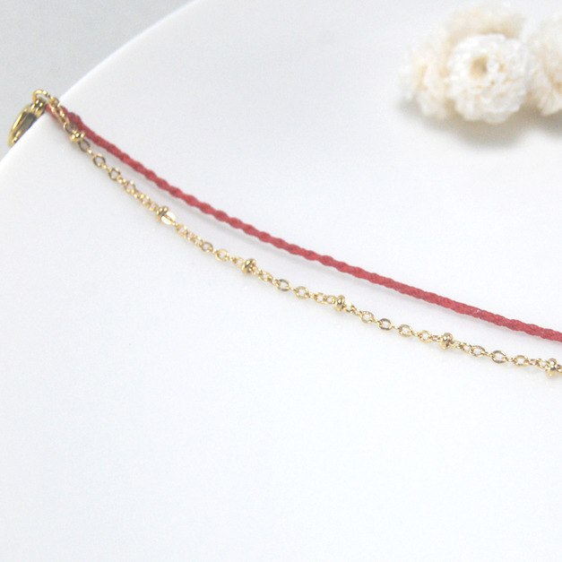 雙層 平安紅繩 小逗點金鍊 可調長度延長鏈 幸運手環