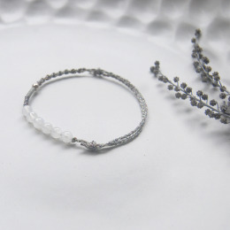 不對稱設計 月光石 捲捲螺旋 銀色蠟線 守護手環