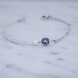 不對稱設計 幸運手環 施華洛世奇錐型切面水晶 珍珠 防水彩色蠟線 不鏽鋼手鍊