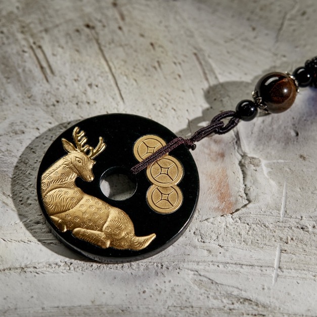【商品】墨翠黃金回頭祿 和闐玉平安扣 | 祿星回頭