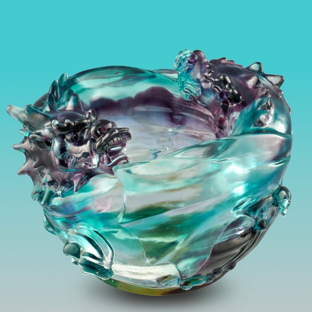 【商品】水晶琉璃雙鰲護寶神龍穴 | 大件 | 寶藍