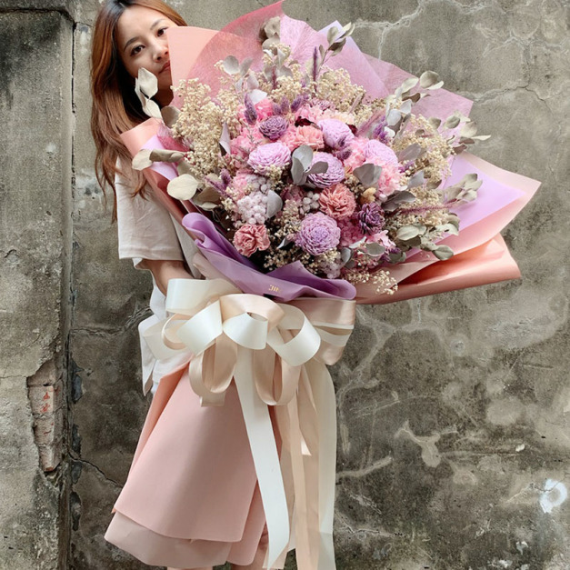 粉紫色系永生乾燥花束 C0211004