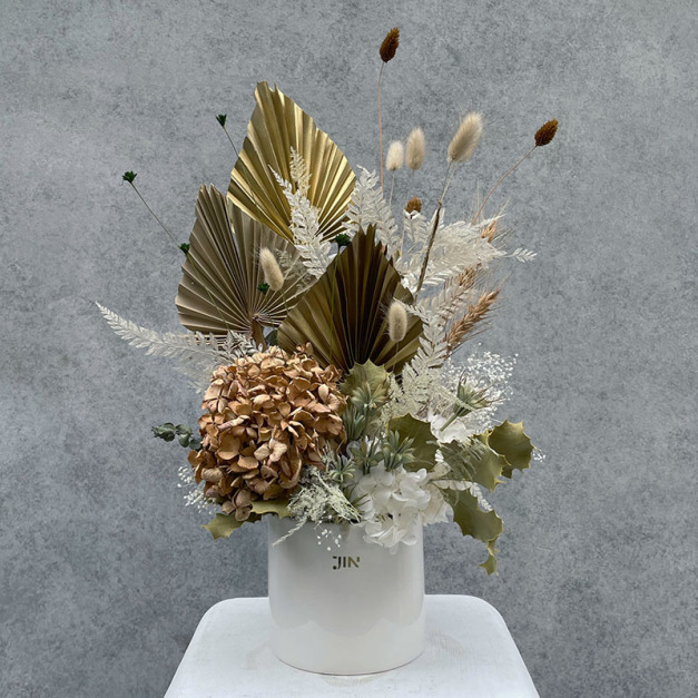 金色系永生乾燥盆花 C0147001