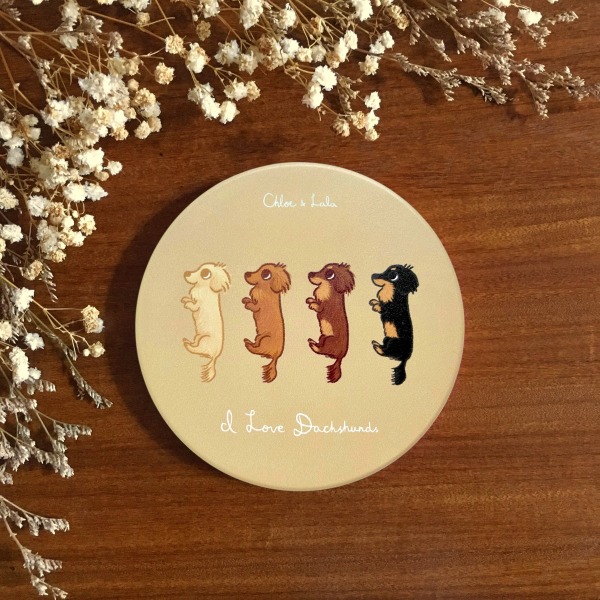 汪喵陶瓷吸水杯墊 - 我愛臘腸狗 | 四色臘腸杯墊