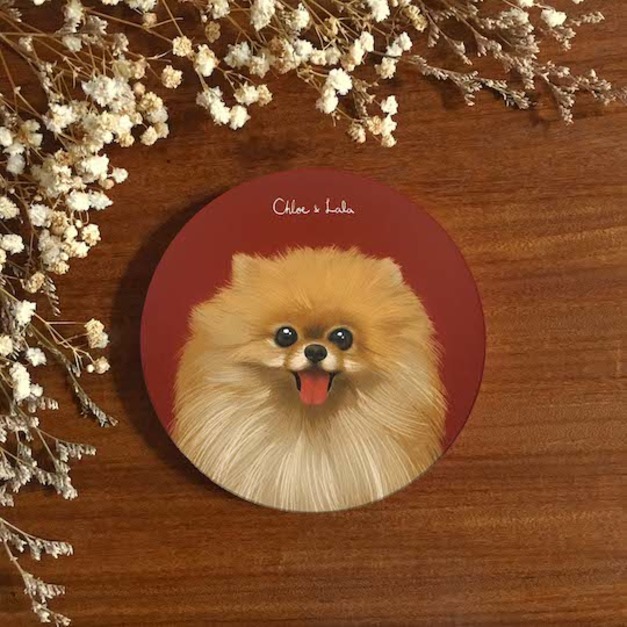 汪喵陶瓷吸水杯墊 - 棕色博美 紅博美