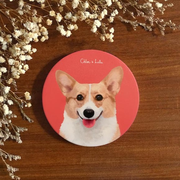 汪喵陶瓷吸水杯墊 - 橘白柯基 柯基 | 補嘟