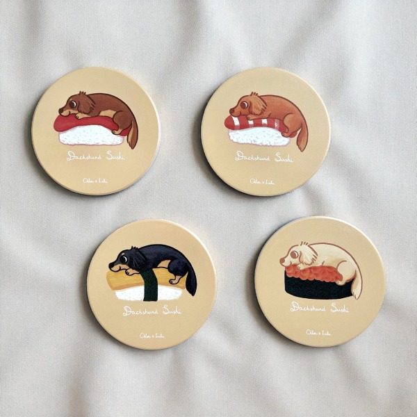 汪喵陶瓷吸水杯墊 - 臘腸壽司 | 臘腸狗杯墊