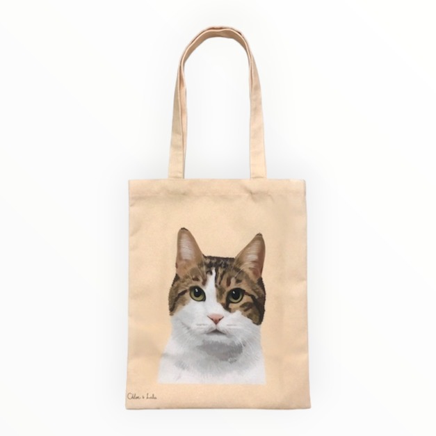 汪喵帆布提袋 - 白底虎斑貓 | Emo