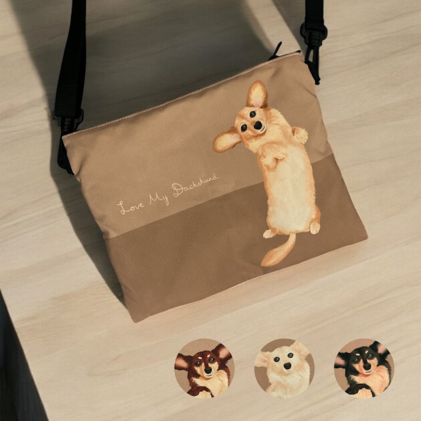 臘腸狗摸肚肚輕量防潑水斜背包 | 四種花色