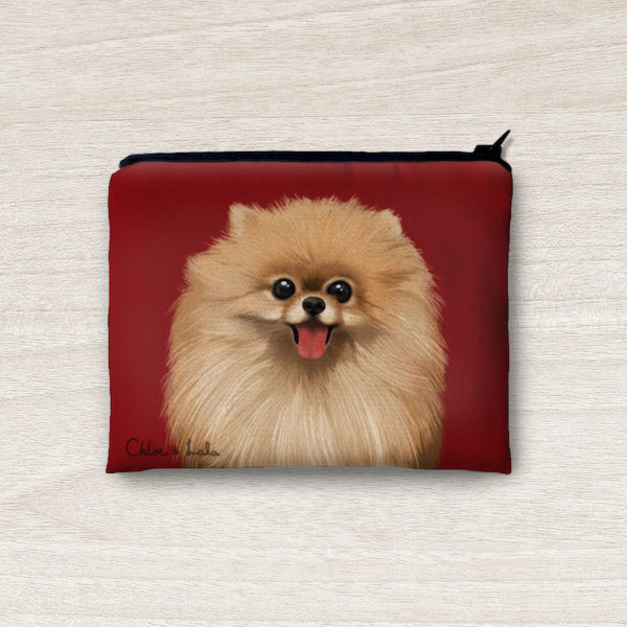 經典汪喵零錢包 - 棕色博美 紅博美