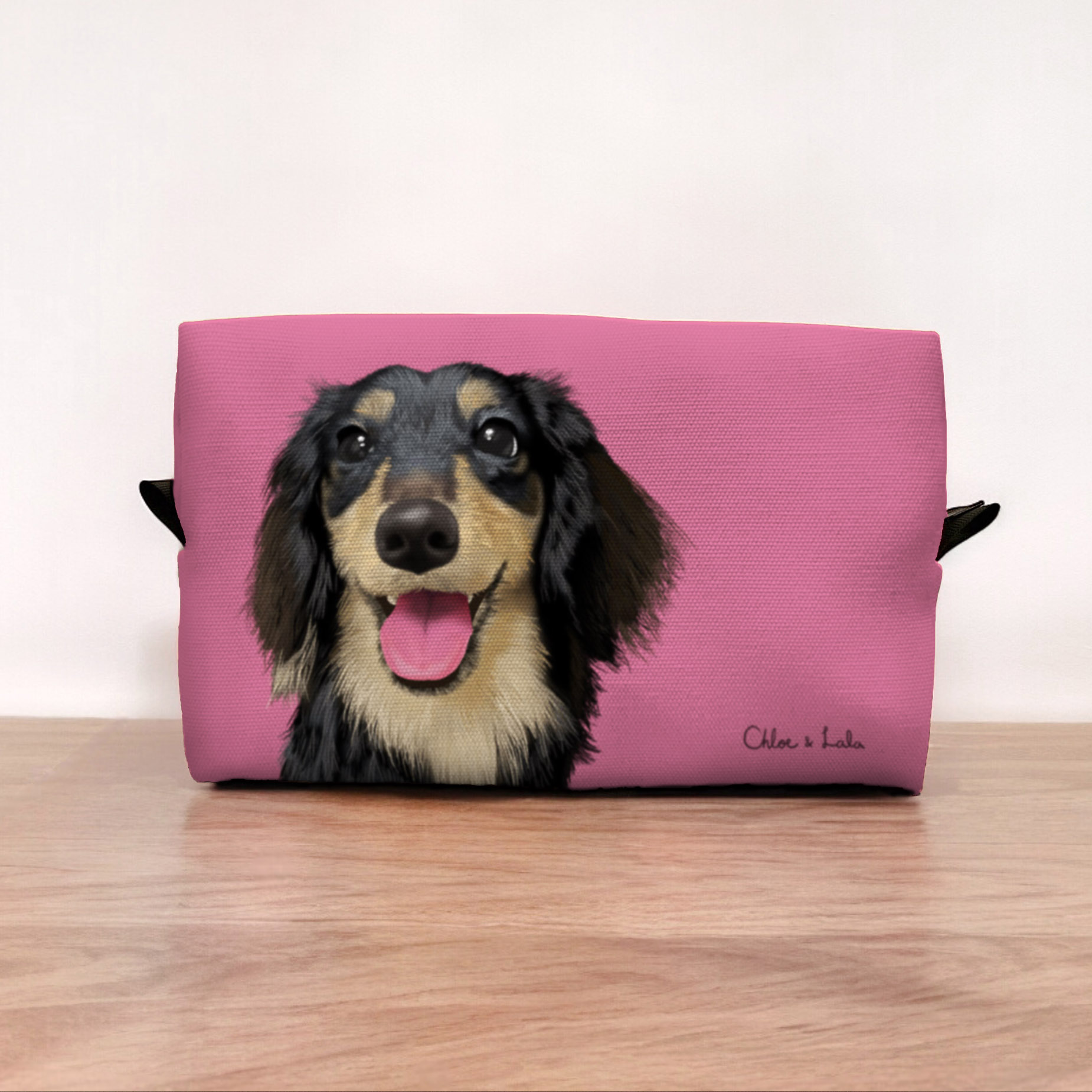 經典汪喵化妝包/收納包 - 黑四目長毛臘腸 | 燦笑臉 | Choya