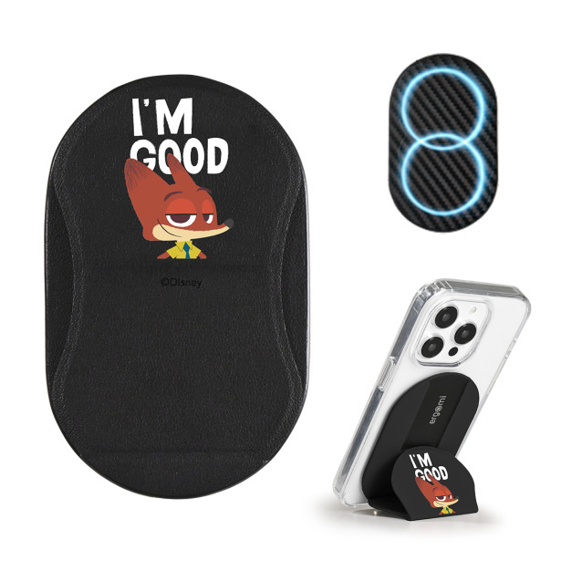 【動物方城市】Mobius｜雙磁圈多角度手機支架_Q版 - 尼克 黑 | 正版授權｜ergomi