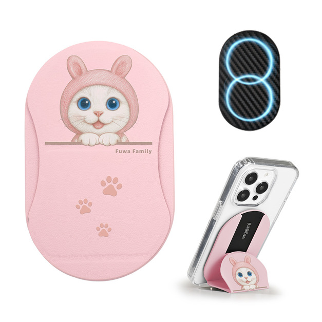  【軟萌家族】Mobius｜雙磁圈多角度手機支架_兔耳貓貓(棉花糖)｜ergomi