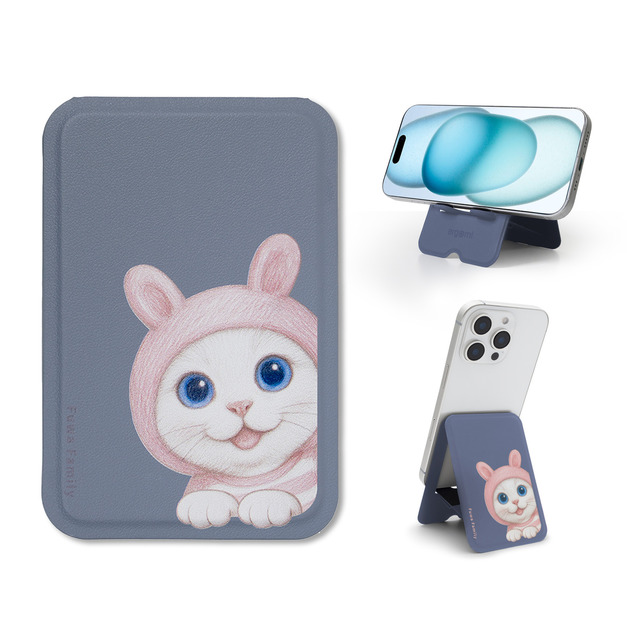 【軟萌家族】 Atlas｜便攜通用手機支架_兔耳貓貓(棉花糖) | 正版授權｜ergomi