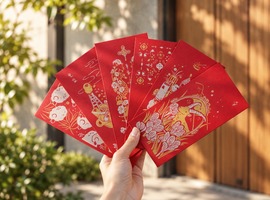 2027 丁未 ‧ 羊年│手工絹印紅包袋6入 / 銀點紅卡紙