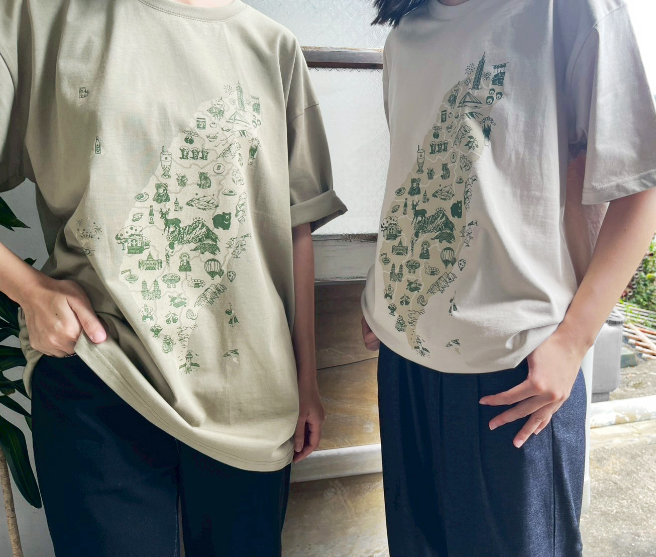 臺灣地圖-厚磅舒適純棉T-Shirt手工雙色套印