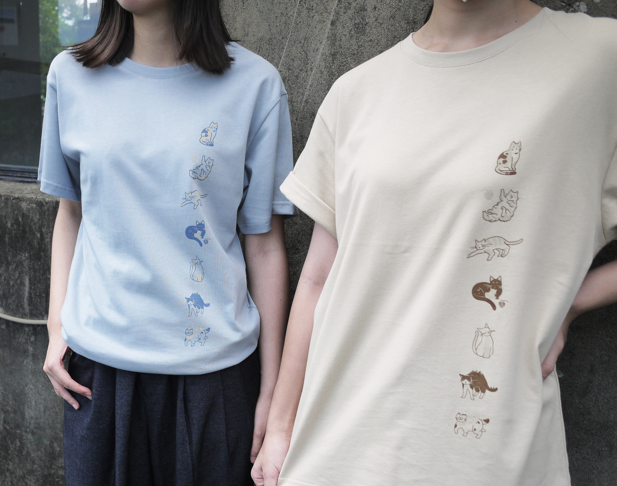 貓之日常-厚磅舒適純棉T-Shirt手工雙色套印