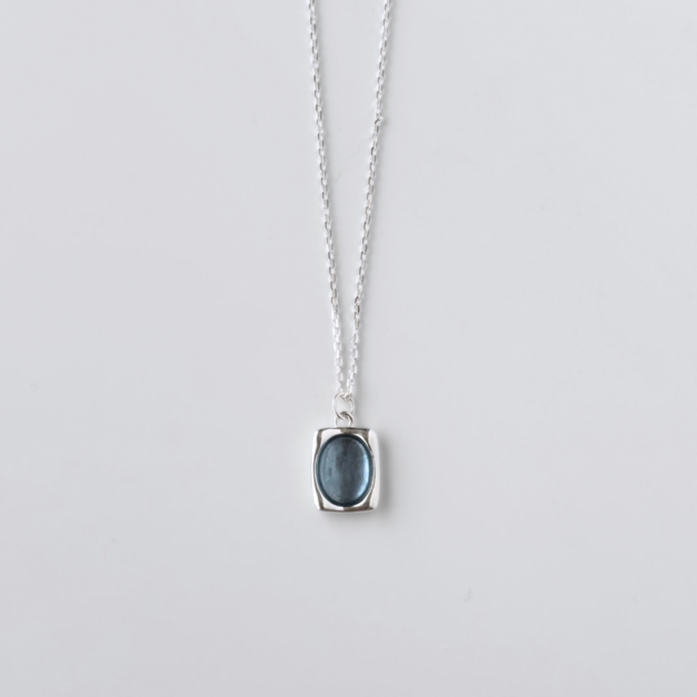 【純銀】若水．海藍寶蛋面吊墜項鍊