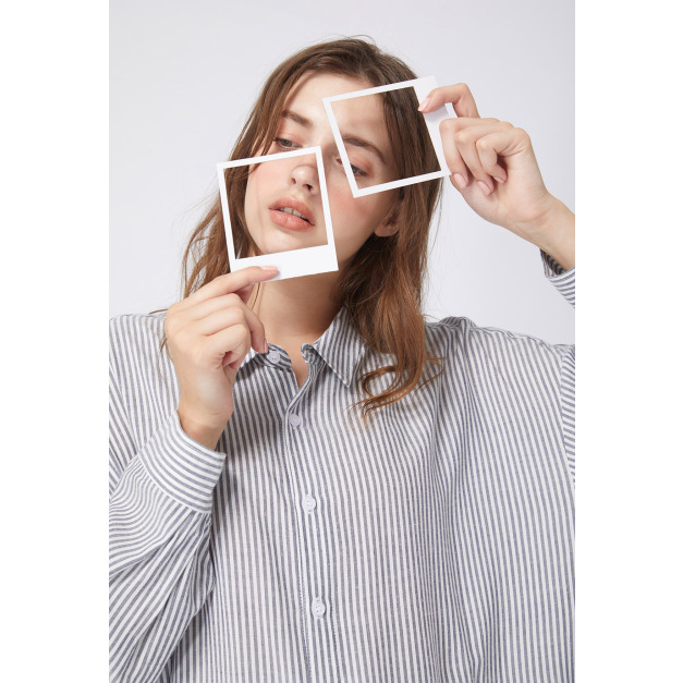 【中性款】 側邊抽繩設計襯衫/黑白條紋