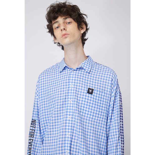 【中性款】前後拼接襯衫/淺藍格紋