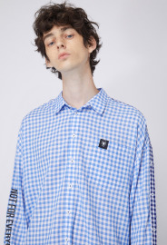 【中性款】前後拼接襯衫/淺藍格紋