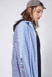 【中性款】前後拼接襯衫/淺藍格紋