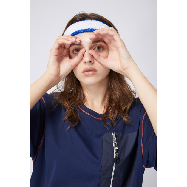 【中性款】收納口袋短袖上衣/藏青