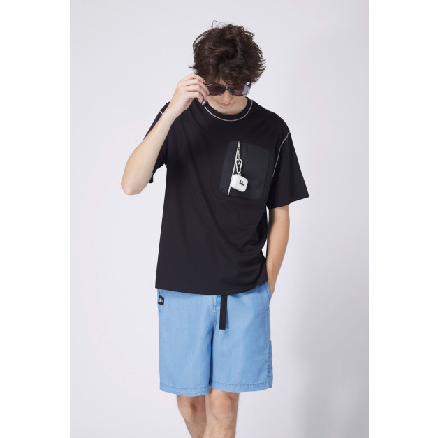 【中性款】收納口袋短袖上衣/黑色