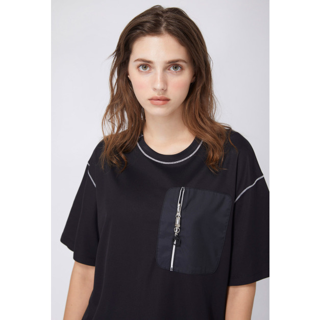 【中性款】收納口袋短袖上衣/黑色