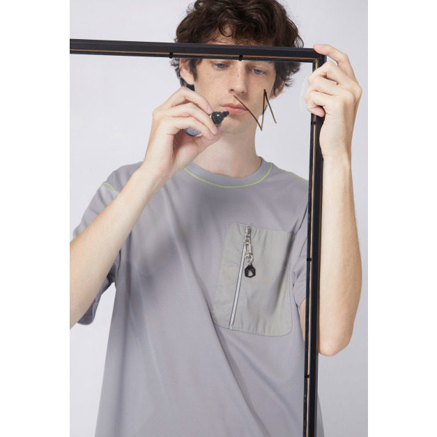 【中性款】收納口袋短袖上衣/灰色