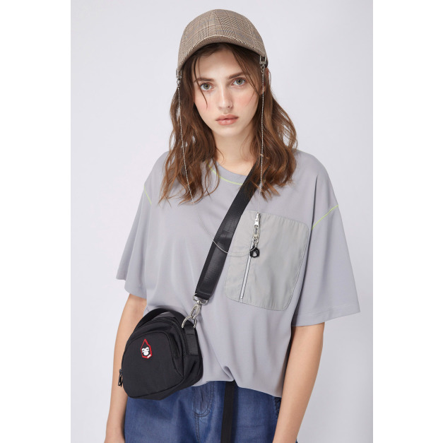 【中性款】收納口袋短袖上衣/灰色