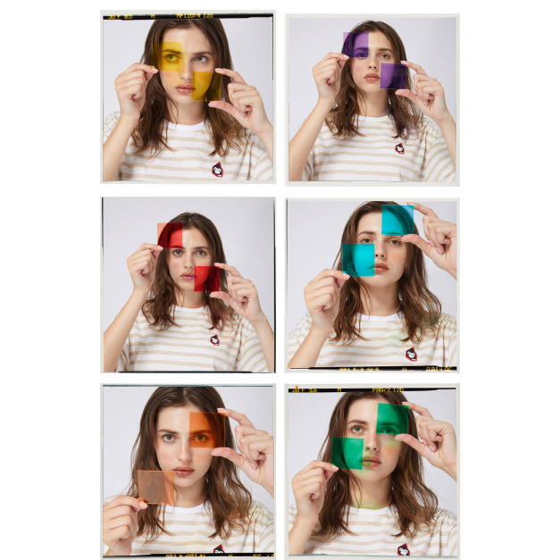 【中性款】拼接圓領上衣/卡其白條紋