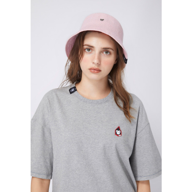 【中性款】拼接圓領上衣/麻灰