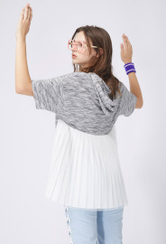 【女款】背後百褶連帽上衣/麻灰