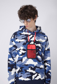 【中性款】可拆手機包連帽運動衫/迷彩藍