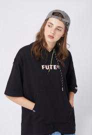 【中性款】五分袖連帽運動衫/黑色