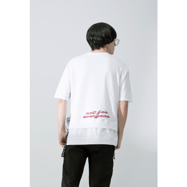 【中性款】雙層下擺五分袖運動衫/白色