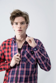 【中性款】格紋拼接拉鍊襯衫