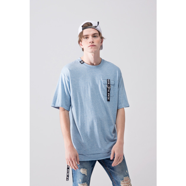 【中性款】口袋設計袋飾短袖TEE/牛仔藍