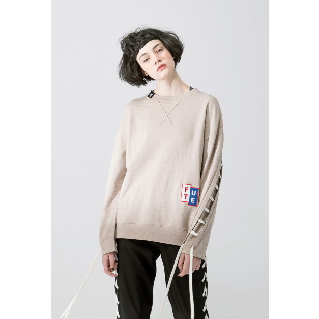 【中性款】袖綁帶運動衫/卡其