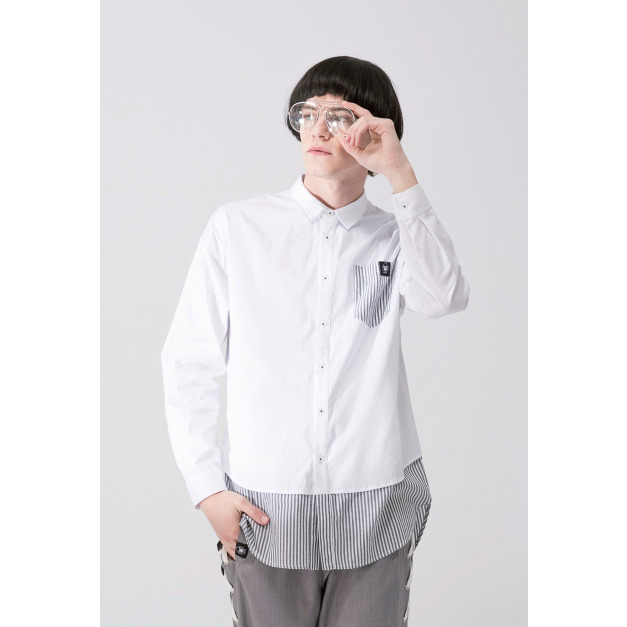 【中性款】雙層假兩件襯衫/白色