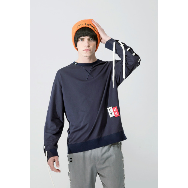 【中性款】袖綁帶運動衫/深藍