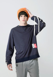 【中性款】袖綁帶運動衫/深藍